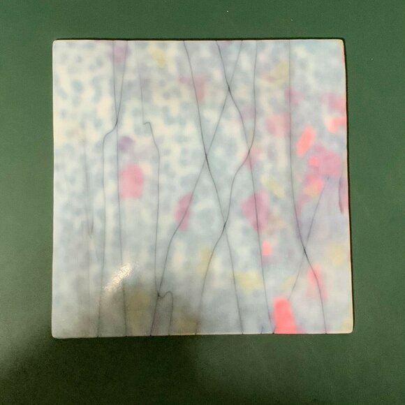 Set Of 4 Modern Fused Glass Plates - 8" Square Multicolor Abstract Decor Pattern - Picture 5 of 8